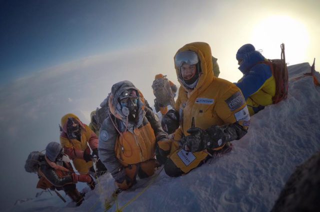 Jon Gupta, Mollie Hughes, Sherpas Lila and Lhakpa on the summit 16 May. courtesy of Jon Gupta