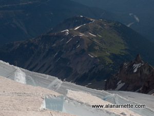 Crevasses on Ingraham Glacier with park in the abckground