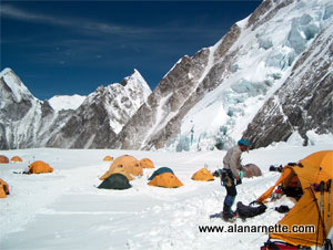 2002 picutre Camp 1 and West Ridge of Everest - Serac that avalached 