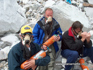 Alan, Bob and Nick with botteled oxygen at BC