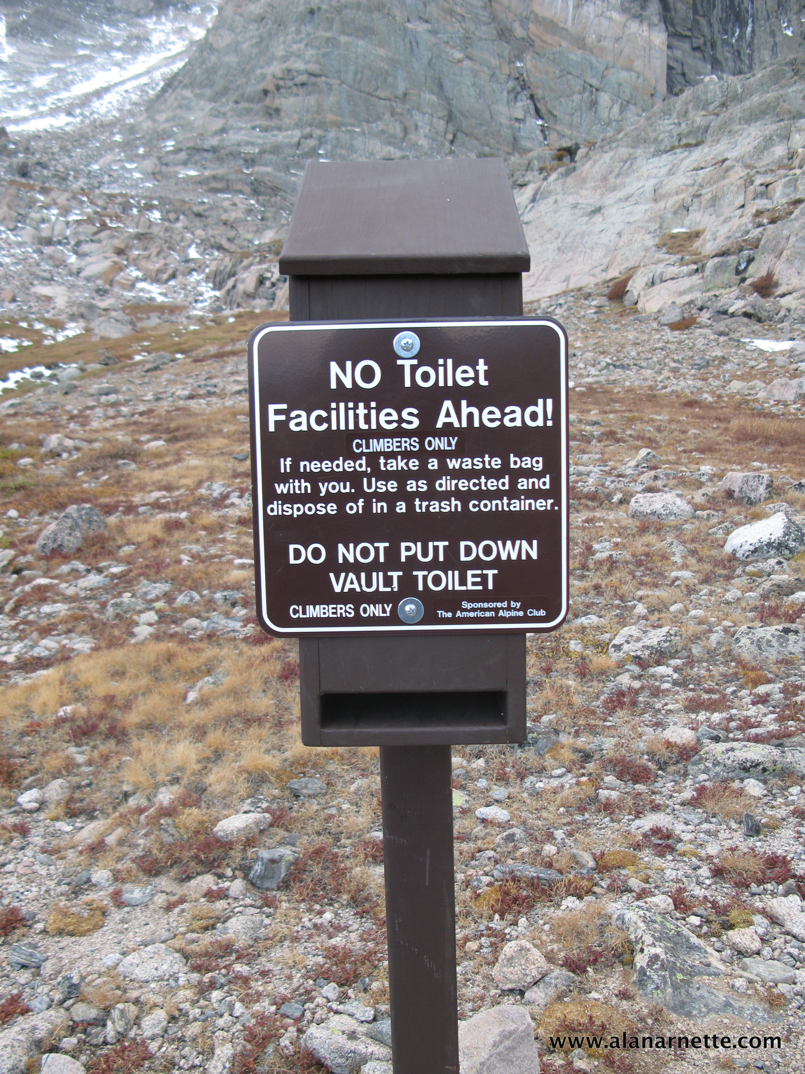 Sign by the Diamond on Longs Peak