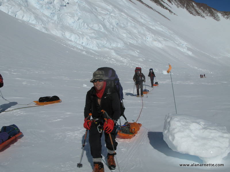 Moving from Vinson Base Camp to Low Camp on Branscomb Glacier