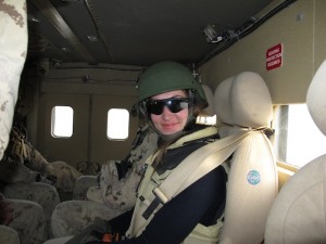 Sandra riding in a Light Armoured Vehicle, Kandahar City.