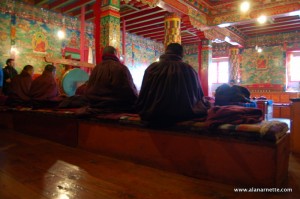 Monks inside the Tengboche Monastery