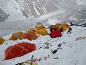 Traditional Camp 2 on K2 in 2014. Courtesy of Alan Arnette