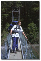 Cathy on the first on nine walking bridges (28kb)